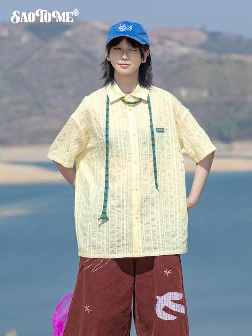 早乙女惠子saotome/STMCS252281/条纹合身短袖衬衫【不含领口绳子】 商品图3