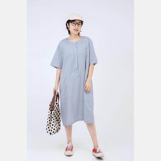 文艺圆领连衣裙 商品图0