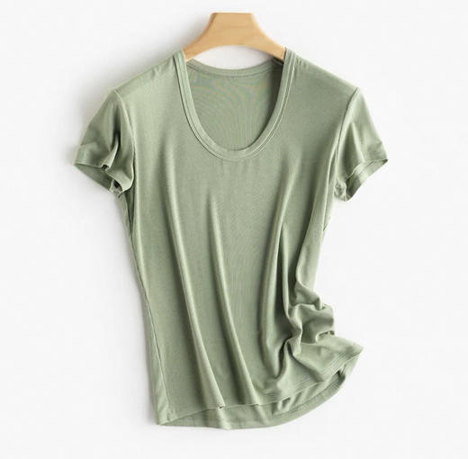大弹力裸感超舒适！含真丝！2025新款桑蚕丝T恤U/圆/V领修身纯色短袖衫女款！ 商品图8