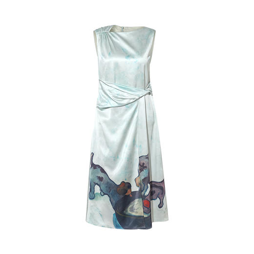 两三事 风的呓语 2025夏季新款优雅印花下摆扭结腰身无袖连衣裙 商品图4