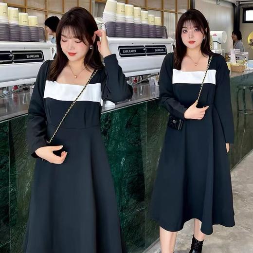 超值购【诗铭洛可】W637撞色连衣裙黑白撞色长袖裙A8-1 商品图0