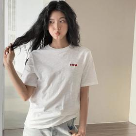 【觅槿法式刺绣爱心T恤】明星都爱穿的超绝基础款短袖T   基础款 穿多少年都不过时  搭配牛仔裤/半裙都绝美