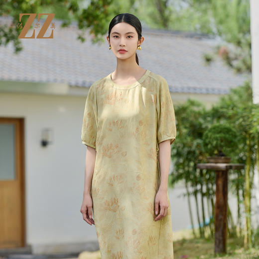 佐尔美夏季新款优雅新中式国风桑蚕丝连衣裙女M52LS07 商品图2