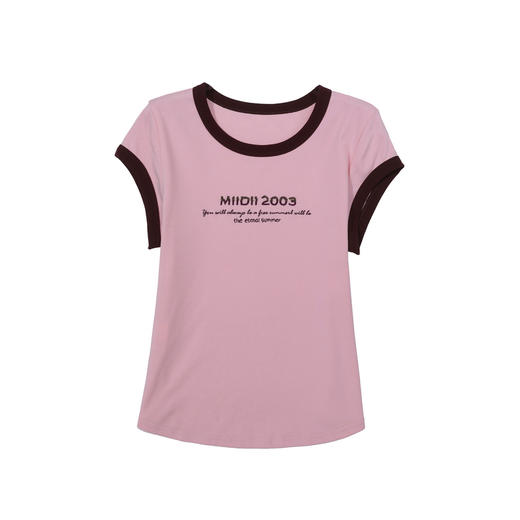 谜底T恤短袖女2025夏季新品休闲日常撞色紧身X型短上衣252MT0525 商品图4