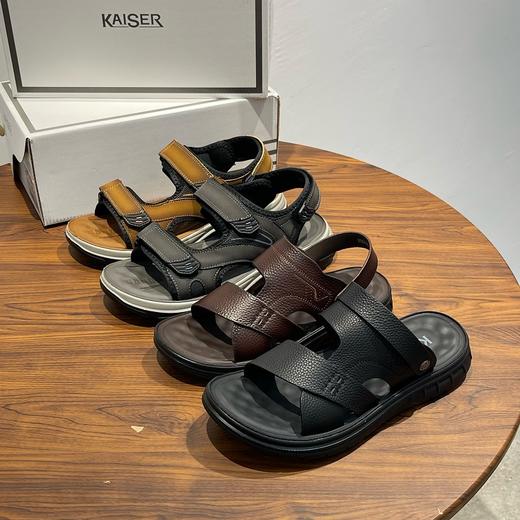 【预售5天内发出】意大利凯撒KAISER夏季新款男士真皮凉拖沙滩鞋舒适轻弹增高魔术贴疯马牛皮凉鞋100% 商品图4