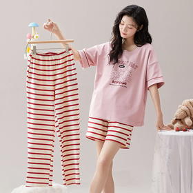 【69.9元/3件套装】女款胸垫款家居服短裤+上衣+长裤CHUN棉材质夏季居家