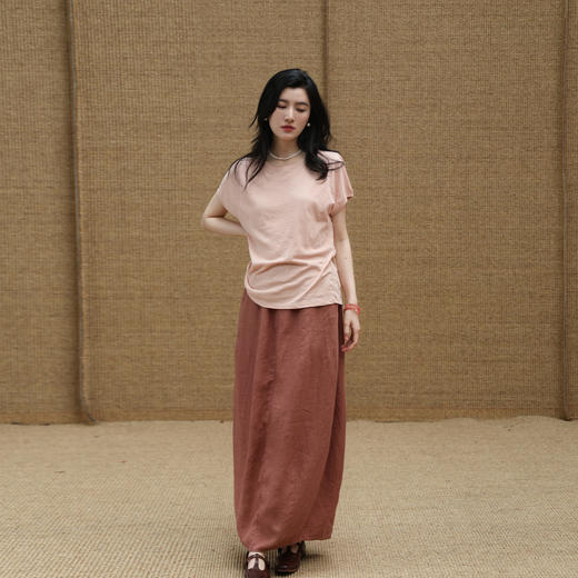 绽放女装308朵/【甜茶系列·蜜桃金骏眉】汉麻棉竹节抽绳短袖T恤 商品图2