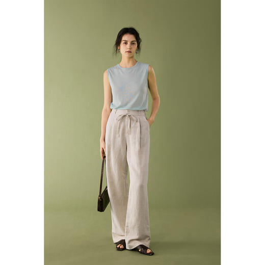 【风骨诗篇】原麻色套装女夏法式V领马甲高腰宽松休闲裤 商品图3