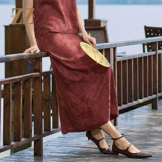 佐尔美夏季新款优雅新中式国风100%桑蚕丝半身莨绸长裙女M52QS47 商品图1