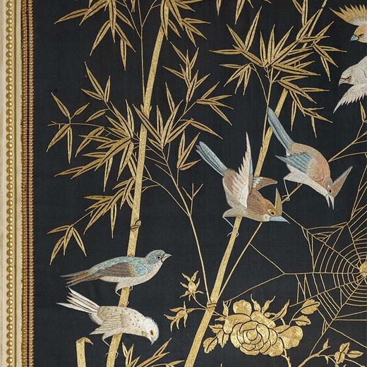 【已售】独角鹿西洋古董 19世纪中国清代出品「官上加官」传统东方花鸟主题黑缎粤绣挂屏 商品图4