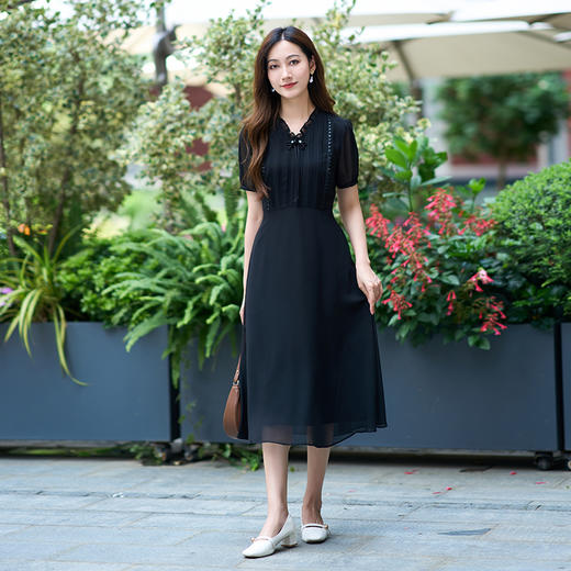 【精致木耳领法式a字连衣裙】EITIE爱特爱2025夏季新款气质薄纱裙B2507704 商品图6