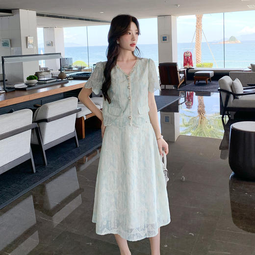 奢姿大码女装夏季波西米亚V领两件套胖妹妹假口袋时尚套装9952922062 商品图1