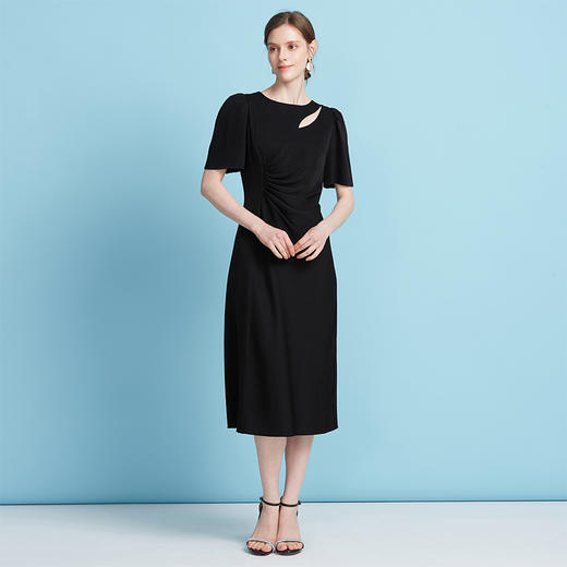 EITIE爱特爱夏季新款气质v领收腰a字显瘦礼服纯色连衣裙7877507 商品图7