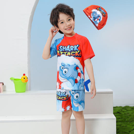 【夏日必备🌊】男童防晒泳衣套装🔥UPF50+全方位防护，速干透气还送泳帽！宝妈们抢疯了💥儿童分体泳衣 男童短袖防晒速干游泳套装 宝宝潜水服冲浪 UPF防晒泳衣 商品图6