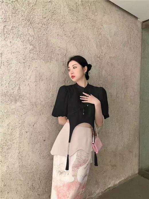 超值购【诗铭洛可】W998国风上衣流苏盘扣压皱短袖小衫A12-2 商品图0