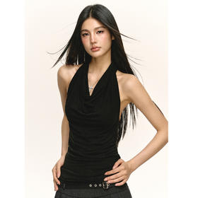 Ariseism  美式复古辣妹修身设计感挂脖背心女夏季新款显瘦上衣