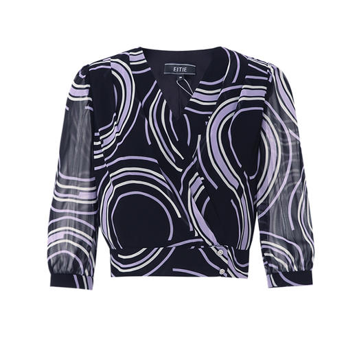 EITIE爱特爱夏季新款时尚V领气质收腰显瘦通勤印花长袖上衣7813510 商品图5