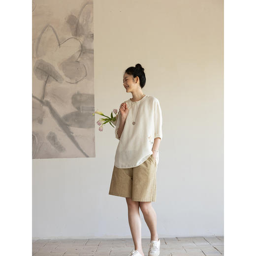 牧衣游原创 提花真丝混纺套头衫清凉透气禅意复古轻薄小衫 见友人 商品图2