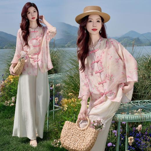 新中式国风套装，复古盘扣衬衫阔腿裤两件套HR-SYY2710 商品图2
