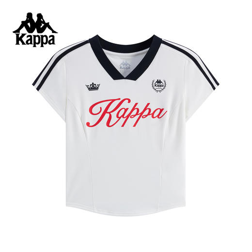 Kappa卡帕背靠背2025夏季新款运动短袖女士修身V领t恤休闲上衣女K0F62TD02 商品图1