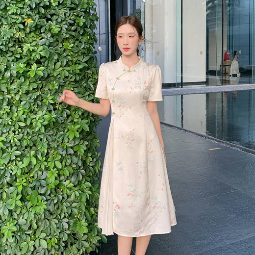 奢姿大码女装2025夏季减龄碎花拼接旗袍连衣裙胖妹妹立领时尚裙子9952890409 商品图4