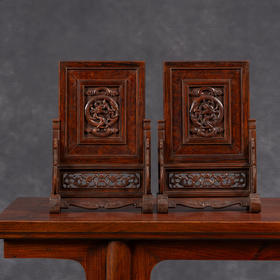 清	黄花梨镶瘿木雕龙纹插屏（一对）