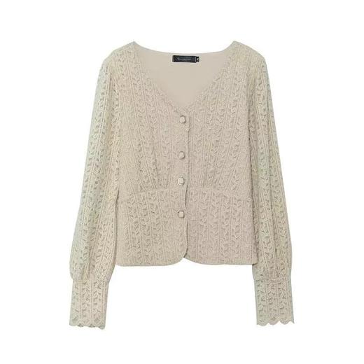 超值购【诗铭洛可】W738蕾丝衫长袖V领小衫B7-3 商品图2