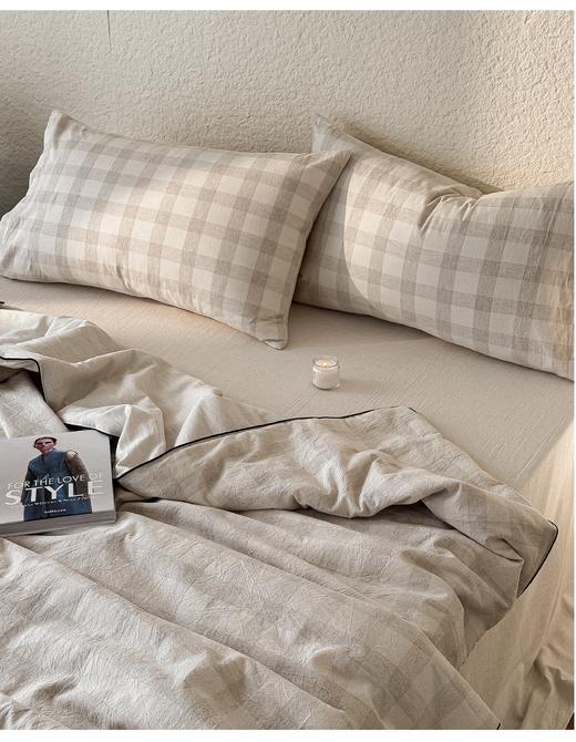 2025新款日式简约棉麻格纹空调被水洗棉麻夏凉被3件套 商品图2