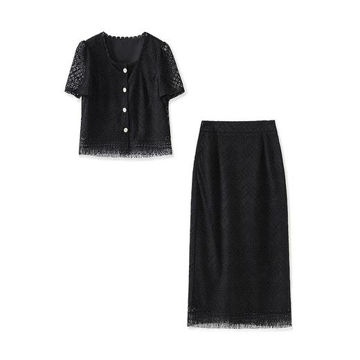 【高货wl】全新升级【铂金会员358/天猫479/差价121】(99318)洛诗琳法式气质小香风蕾丝流苏上衣直筒半身裙两件套女 商品图4