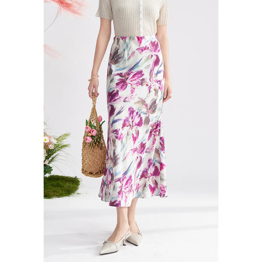 剩S/M 米思阳2025夏季新款知性优雅半裙浪漫风印花半身裙女2055 商品图1