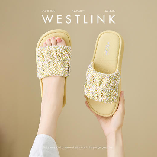 西遇外穿凉拖鞋女新款夏季时尚法式水钻配裙子平底凉鞋一字拖V1256833 商品图1