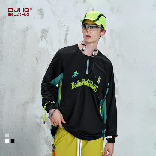BJHG不计后果 凉感长袖t恤男夏季2025新款运动休闲透气撞色骑行服 商品图0
