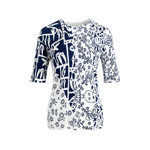 【林栖设计小店】【现货】桑蚕丝混纺毛织上衣蓝印花纹复古气质2025夏季新款上衣女1952527 商品图7