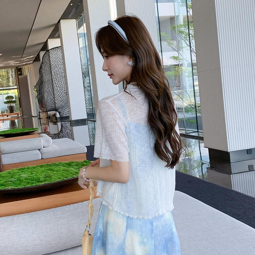 奢姿大码女装2025夏季气质V领针织衫胖妹妹木耳边时尚百搭上衣9852390561A 商品图3