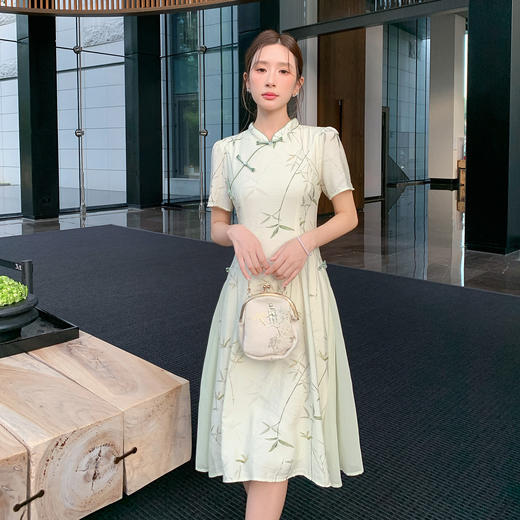 奢姿大码女装2025夏季气质立领拼接连衣裙胖妹妹改良旗袍时尚裙子9952853275 商品图2