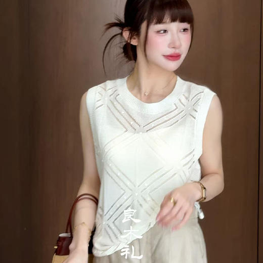 【部分现货】良木礼亚麻镂空背心（8385） 商品图0