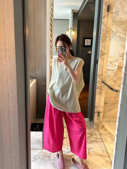 夸张梅子红苎麻阔腿裤奶奶裤 商品图3