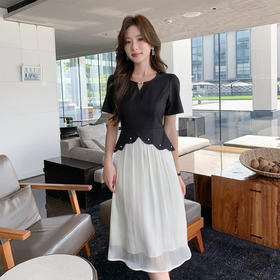 奢姿大码女装2025夏季减龄镂空设计连衣裙胖妹妹钉珠时尚拼接裙子9952835109