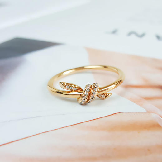 【95新】Tiffany & Co.蒂芙尼Knot系列18K玫瑰金镶钻Knot绳结戒指58号女士现售价：9000！190525NJS19 商品图4