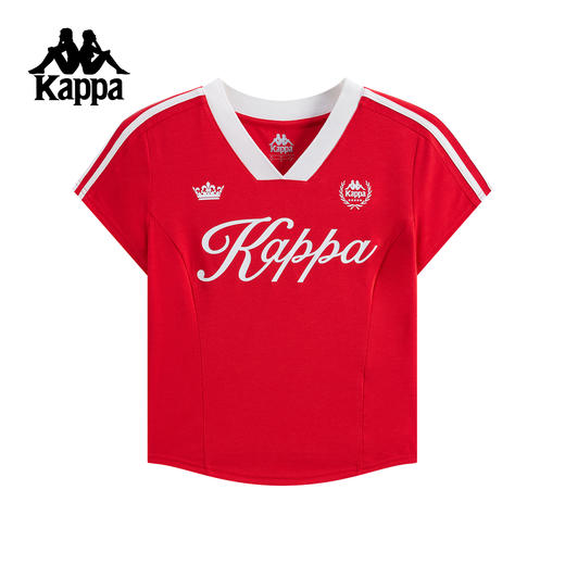 Kappa卡帕背靠背2025夏季新款运动短袖女士修身V领t恤休闲上衣女K0F62TD02 商品图0