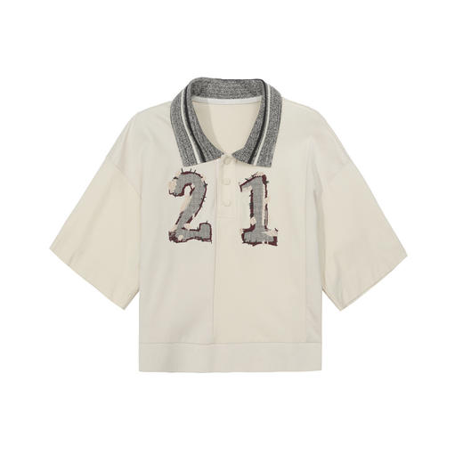 谜底POLO衫短袖女2025夏新品美式复古日常刺绣宽松短T恤252MT0658 商品图4