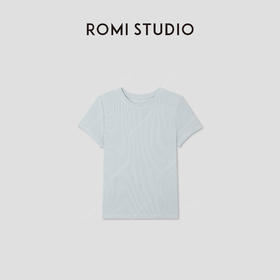 ROMI STUDIO“简约清新”浅蓝弹力罗纹修身圆领短袖T恤 RWCRSJ1973