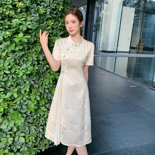 奢姿大码女装2025夏季减龄碎花拼接旗袍连衣裙胖妹妹立领时尚裙子9952890409 商品图1