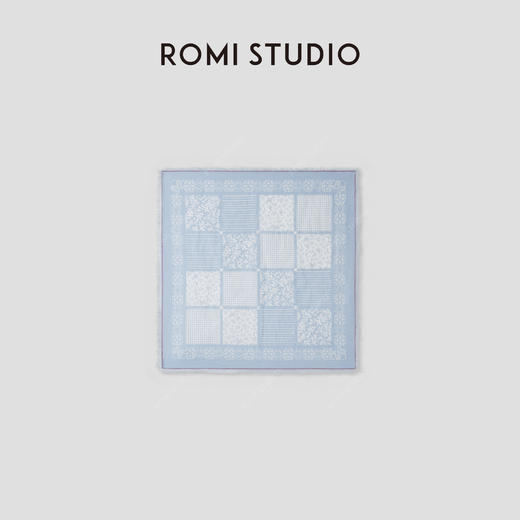 ROMI STUDIO“夏日清新”格纹印花撞色线全棉复古方巾 RWCSPR2695 商品图0