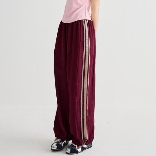谜底休闲裤女2025夏季新品运动休闲拼接大廓形阔腿长裤252MK0596 商品图1
