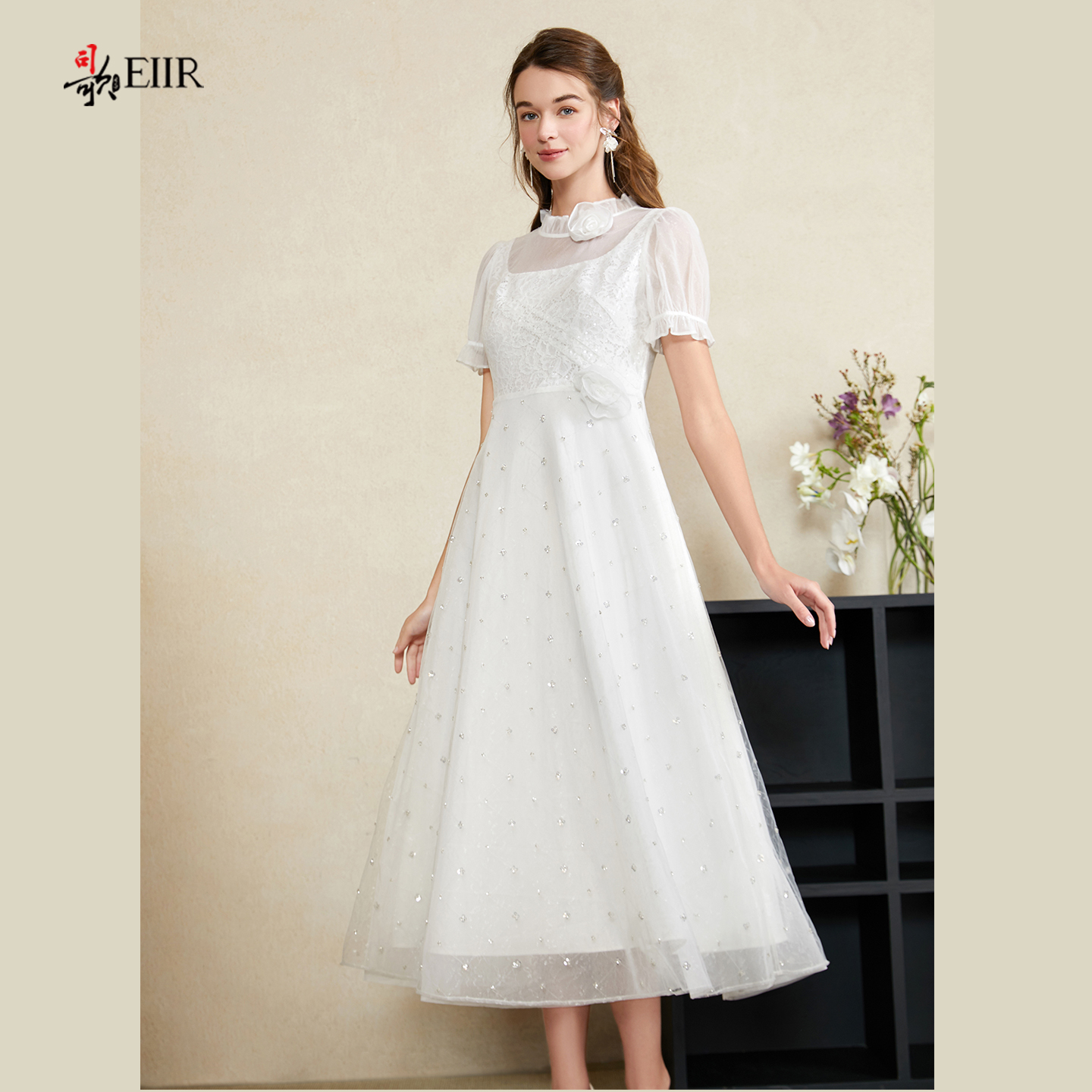 司歌钉珠仙气白连衣裙A911164X