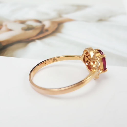 【天然正品】AU750玫瑰金镶钻镶天然约1克拉卢比来碧玺戒指14号（戒圈可改）女士现售价：2380！080425AH26 商品图7