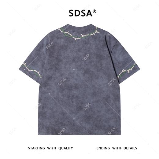 T3594夏季高级感新款男士街头嘻哈领口刺绣荆棘圆领短袖T恤百搭上衣 商品图5