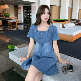 奢姿大码女装2025夏季气质方领设计连衣裙胖妹妹时尚休闲牛仔裙子9952821969