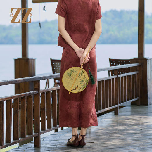 佐尔美夏季新款优雅新中式国风100%桑蚕丝半身莨绸长裙女M52QS47 商品图4